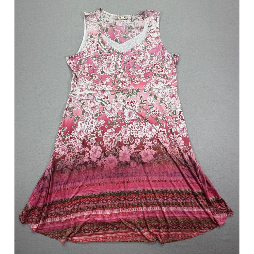 One World Women Dress A-Line Pink Floral Ombre Embellished Boho 1X